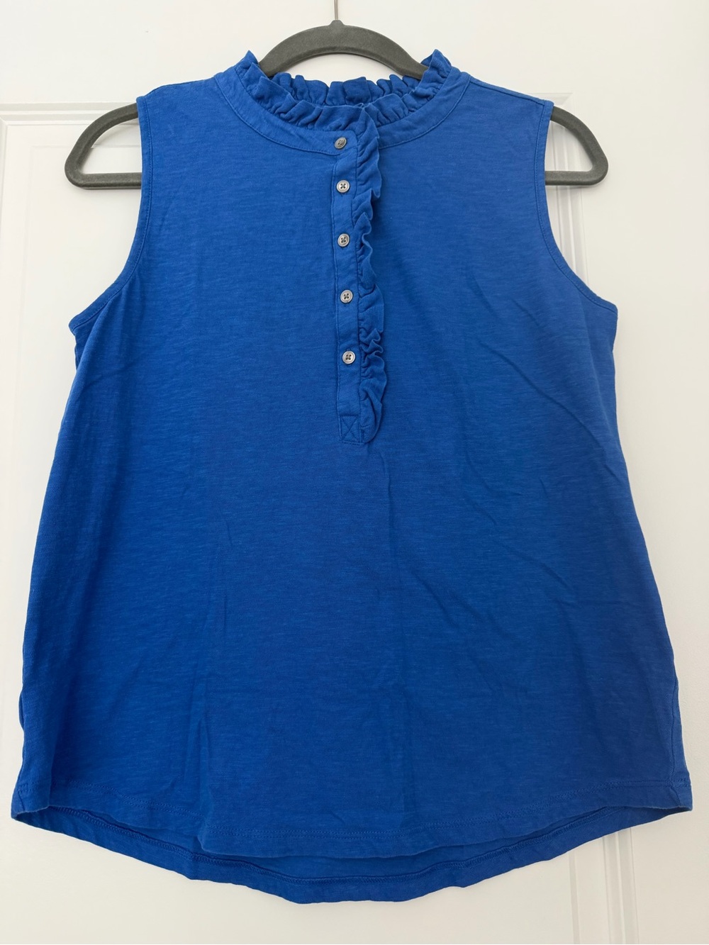 LOFT Royal Blue Ruffle Henley Tank